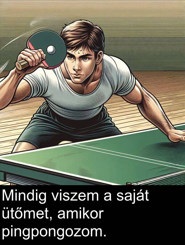 pingpongozom: Mindig viszem a saját ütőmet, amikor pingpongozom.