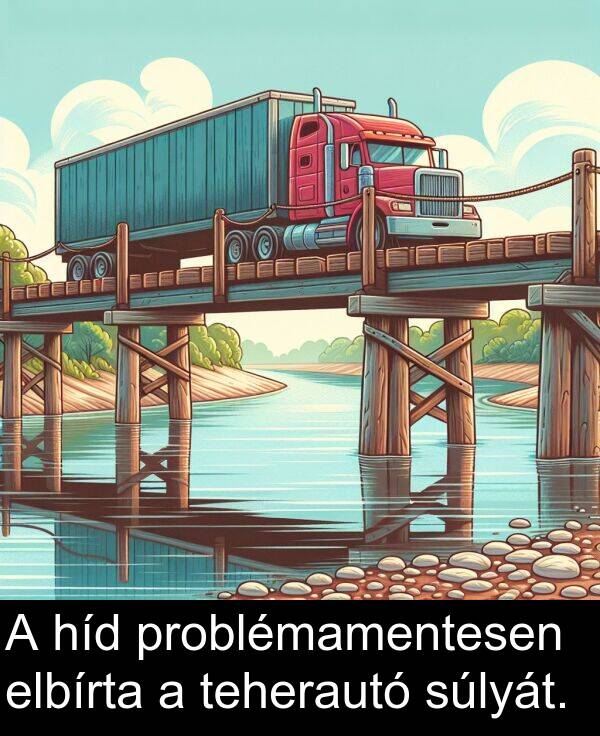 problémamentesen: A híd problémamentesen elbírta a teherautó súlyát.