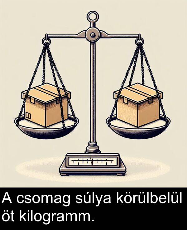 csomag: A csomag súlya körülbelül öt kilogramm.