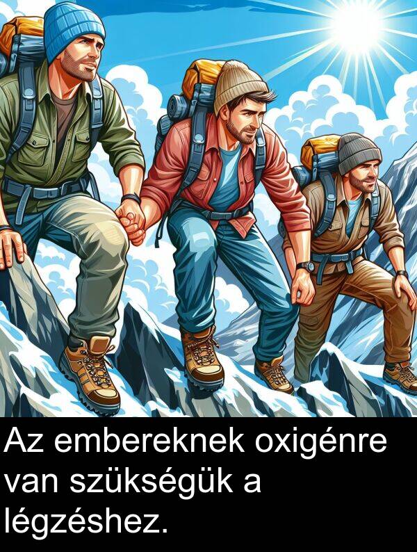 szükségük: Az embereknek oxigénre van szükségük a légzéshez.