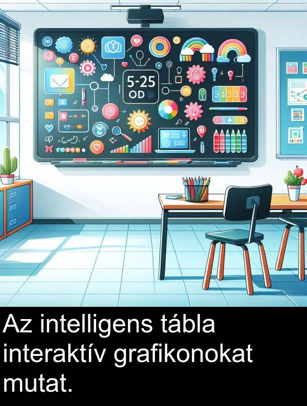 tábla: Az intelligens tábla interaktív grafikonokat mutat.