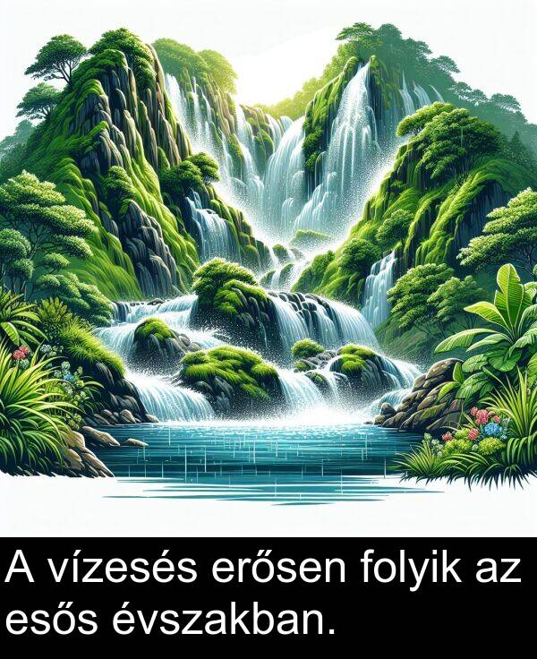 folyik: A vízesés erősen folyik az esős évszakban.