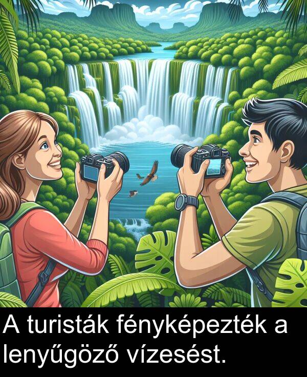 vízesést: A turisták fényképezték a lenyűgöző vízesést.