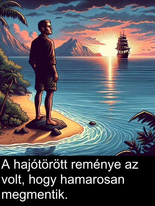 megmentik: A hajótörött reménye az volt, hogy hamarosan megmentik.