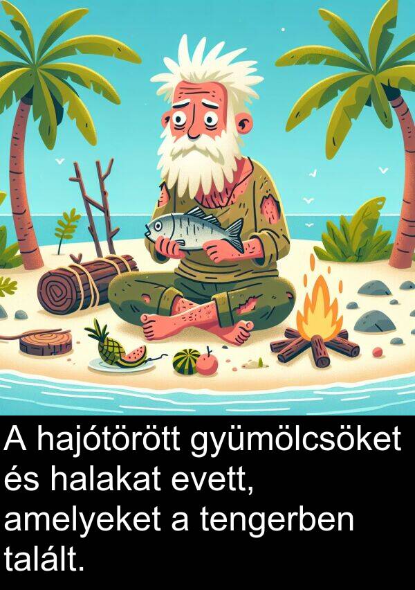 talált: A hajótörött gyümölcsöket és halakat evett, amelyeket a tengerben talált.
