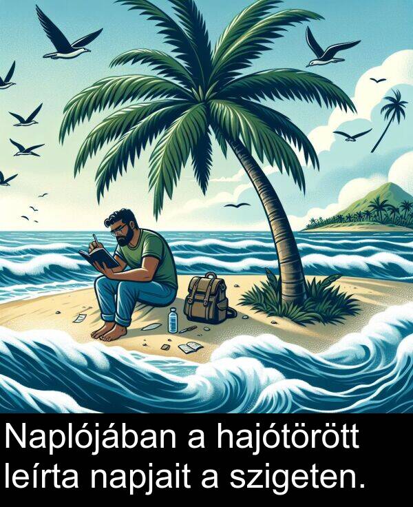 napjait: Naplójában a hajótörött leírta napjait a szigeten.
