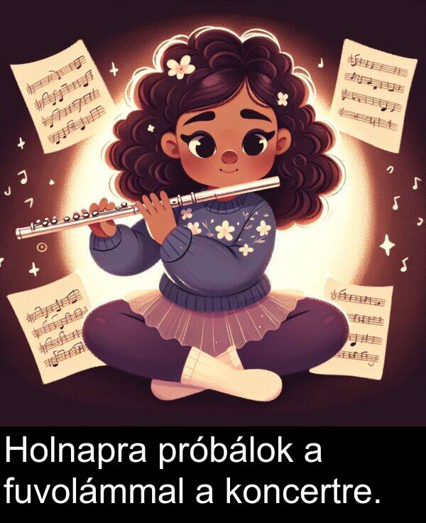 próbálok: Holnapra próbálok a fuvolámmal a koncertre.