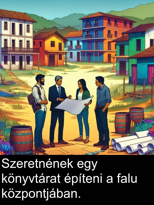 falu: Szeretnének egy könyvtárat építeni a falu központjában.
