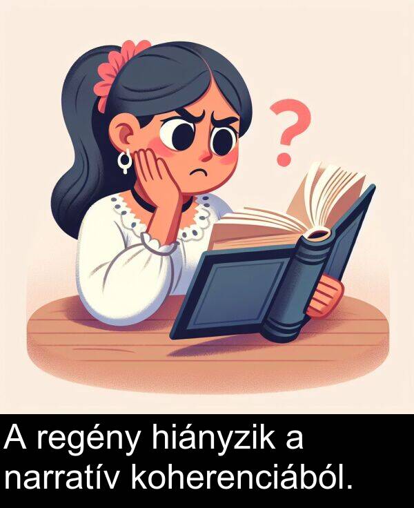 narratív: A regény hiányzik a narratív koherenciából.