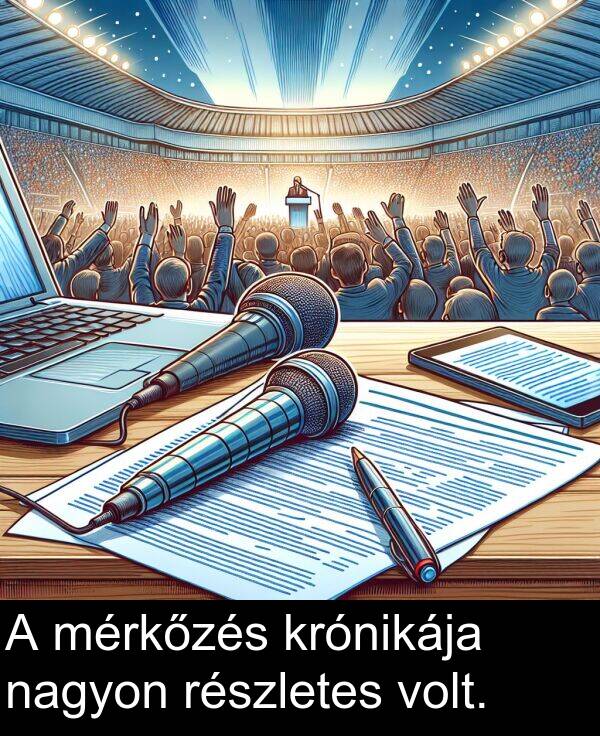 mérkőzés: A mérkőzés krónikája nagyon részletes volt.