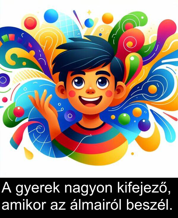 álmairól: A gyerek nagyon kifejező, amikor az álmairól beszél.