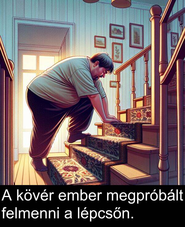 megpróbált: A kövér ember megpróbált felmenni a lépcsőn.