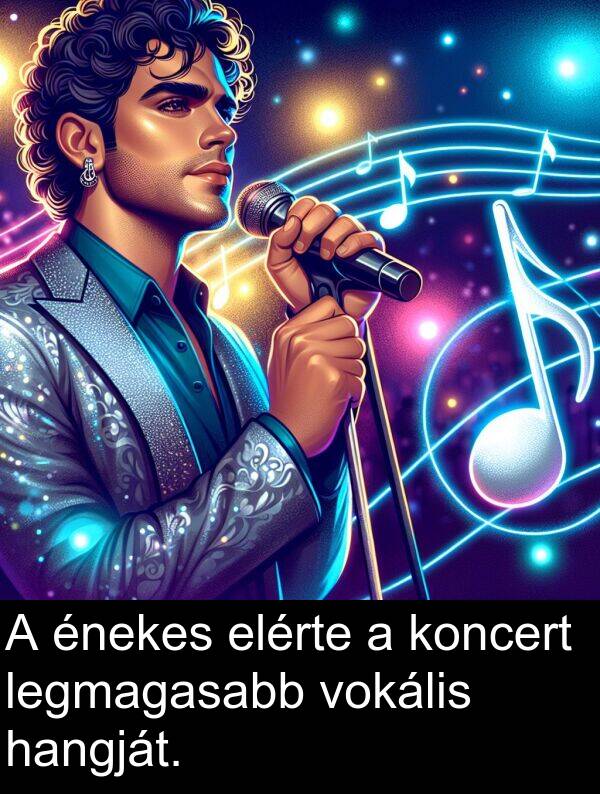 vokális: A énekes elérte a koncert legmagasabb vokális hangját.