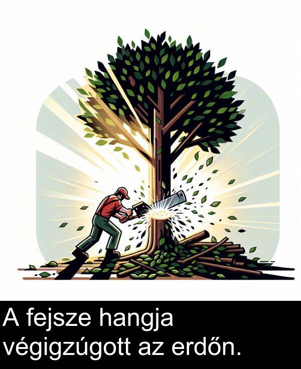 hangja: A fejsze hangja végigzúgott az erdőn.