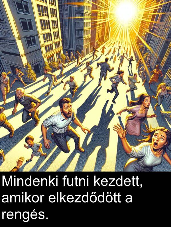 rengés: Mindenki futni kezdett, amikor elkezdődött a rengés.