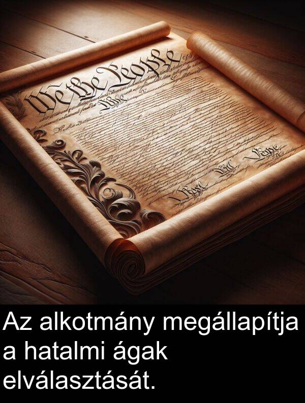 ágak: Az alkotmány megállapítja a hatalmi ágak elválasztását.
