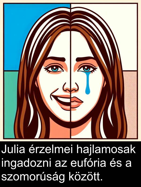 hajlamosak: Julia érzelmei hajlamosak ingadozni az eufória és a szomorúság között.