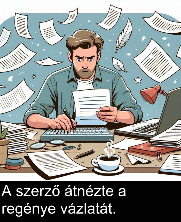 regénye: A szerző átnézte a regénye vázlatát.