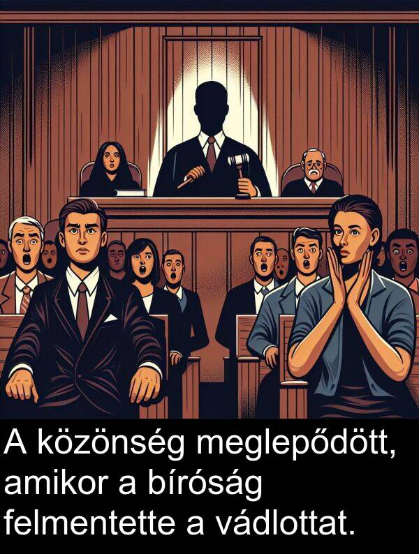 meglepődött: A közönség meglepődött, amikor a bíróság felmentette a vádlottat.