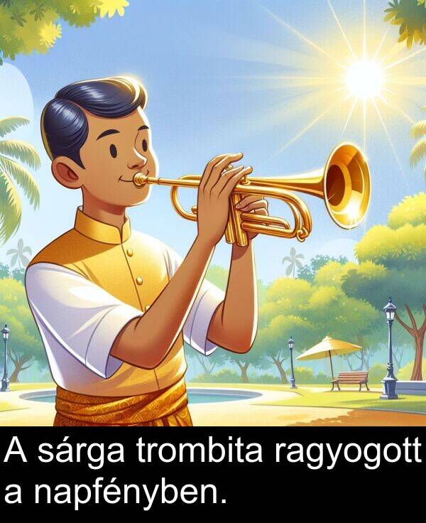 napfényben: A sárga trombita ragyogott a napfényben.