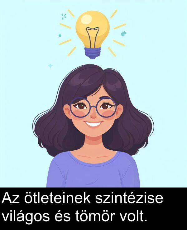 ötleteinek: Az ötleteinek szintézise világos és tömör volt.