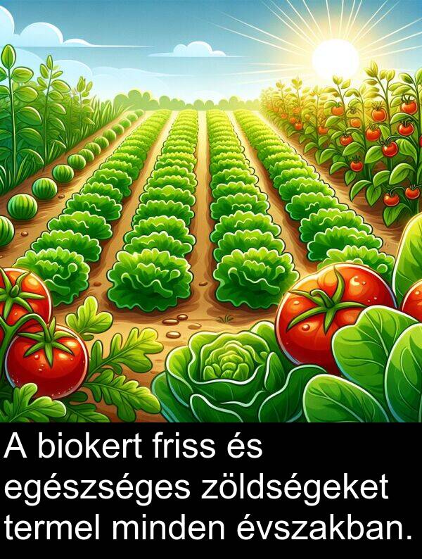 zöldségeket: A biokert friss és egészséges zöldségeket termel minden évszakban.