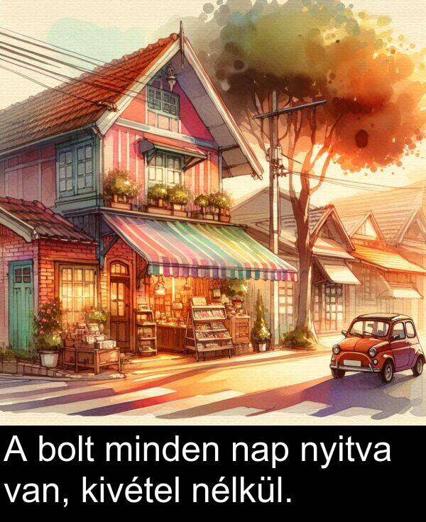 minden: A bolt minden nap nyitva van, kivétel nélkül.