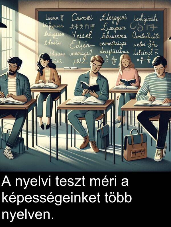 méri: A nyelvi teszt méri a képességeinket több nyelven.