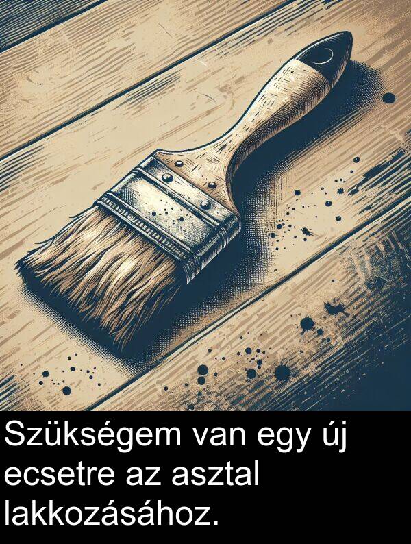 asztal: Szükségem van egy új ecsetre az asztal lakkozásához.