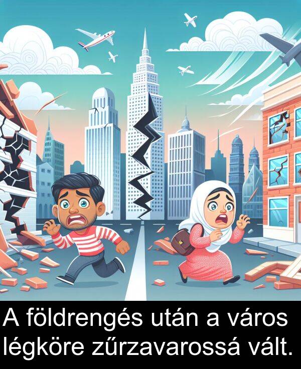 után: A földrengés után a város légköre zűrzavarossá vált.