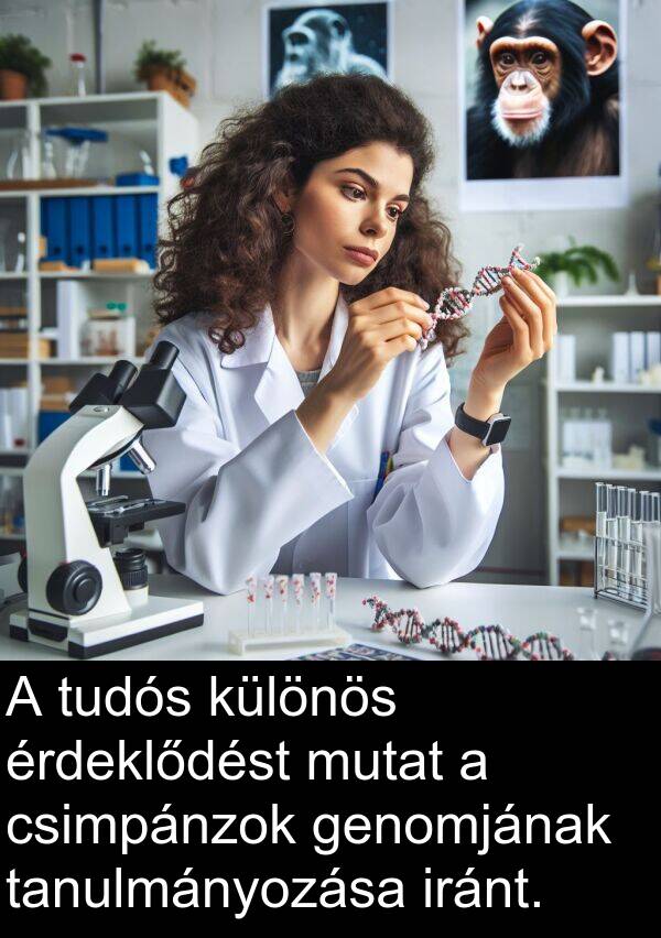 mutat: A tudós különös érdeklődést mutat a csimpánzok genomjának tanulmányozása iránt.