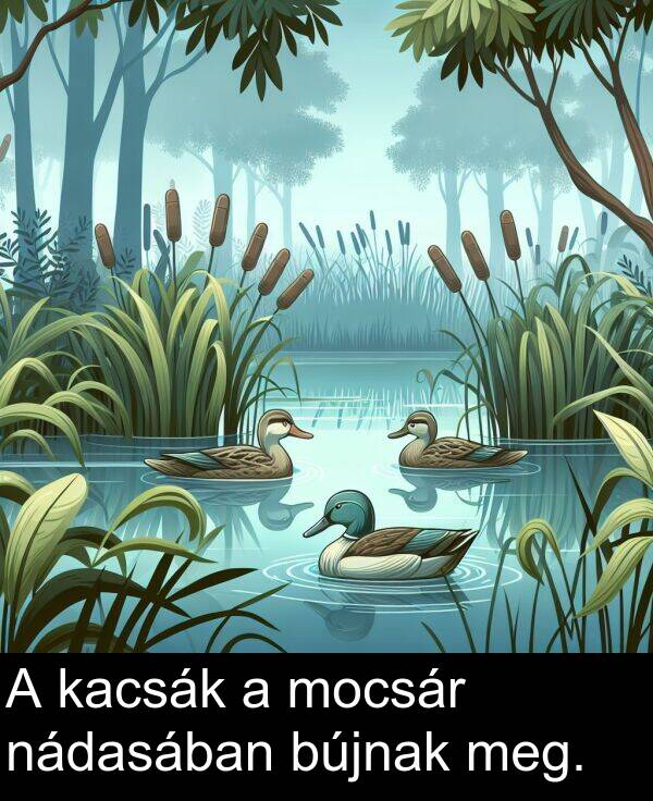 nádasában: A kacsák a mocsár nádasában bújnak meg.
