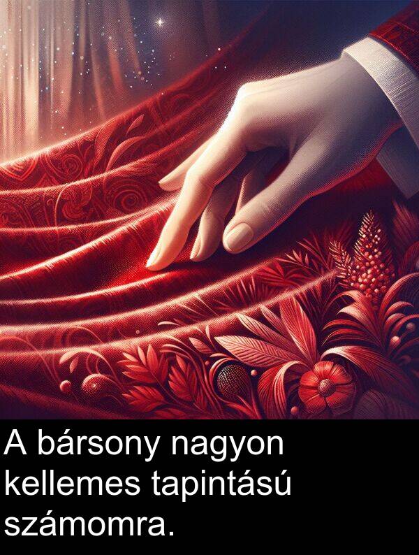 tapintású: A bársony nagyon kellemes tapintású számomra.