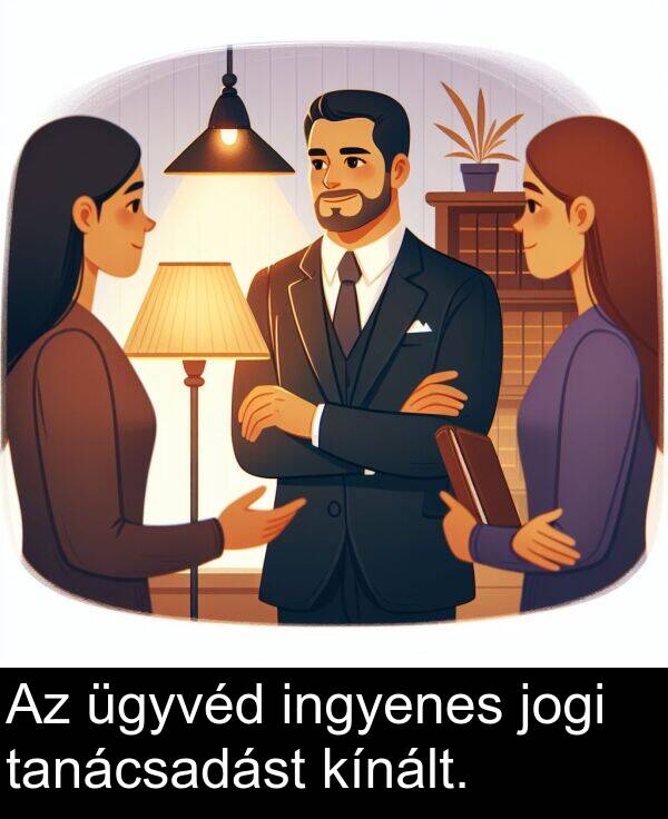 jogi: Az ügyvéd ingyenes jogi tanácsadást kínált.
