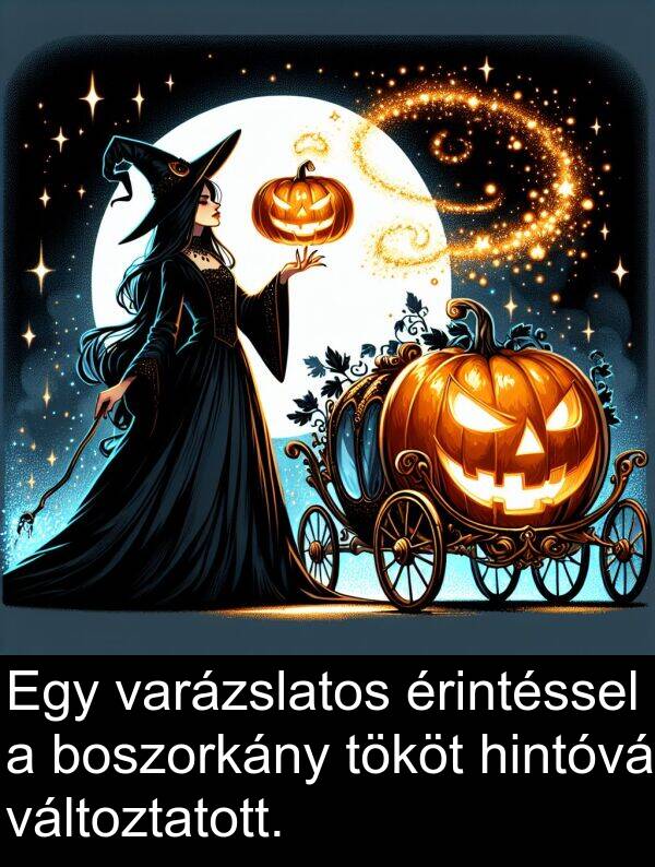 varázslatos: Egy varázslatos érintéssel a boszorkány tököt hintóvá változtatott.