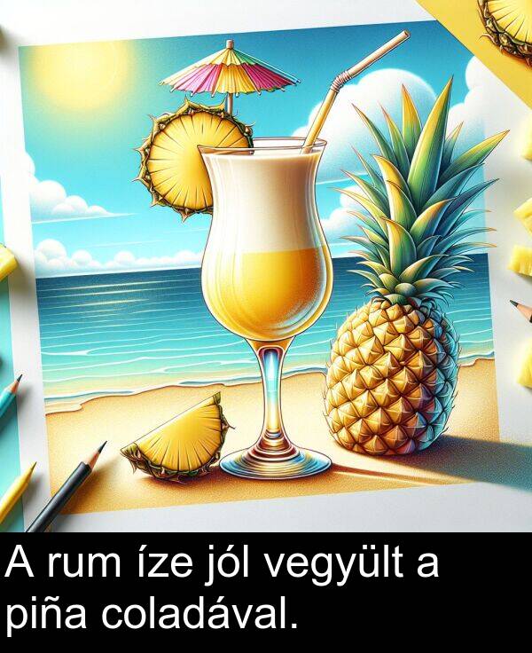 coladával: A rum íze jól vegyült a piña coladával.