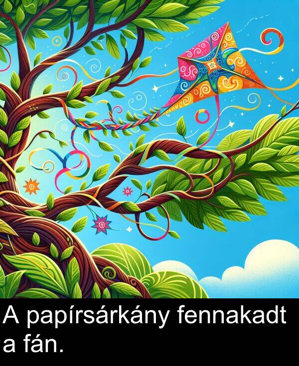 papírsárkány: A papírsárkány fennakadt a fán.