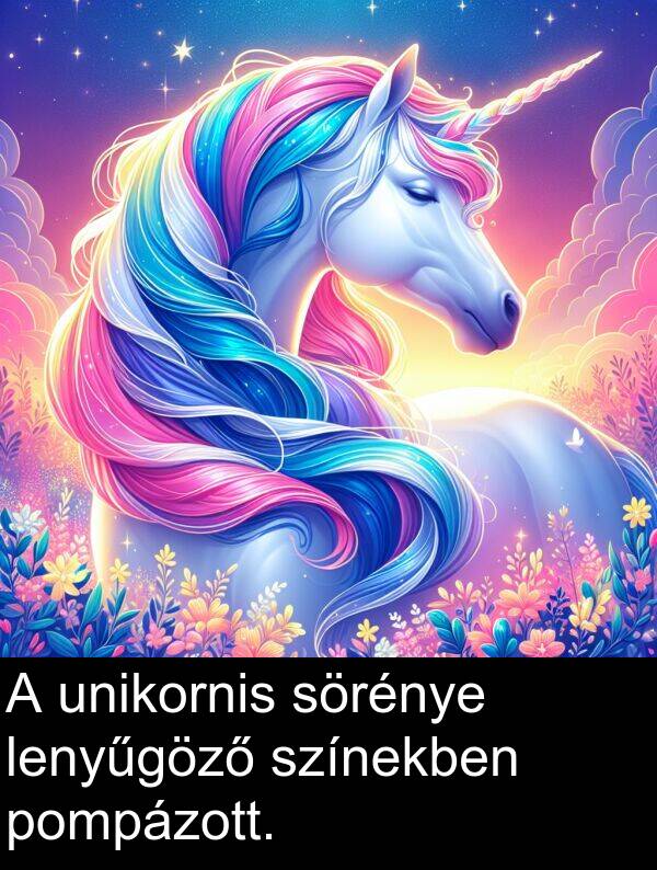 unikornis: A unikornis sörénye lenyűgöző színekben pompázott.