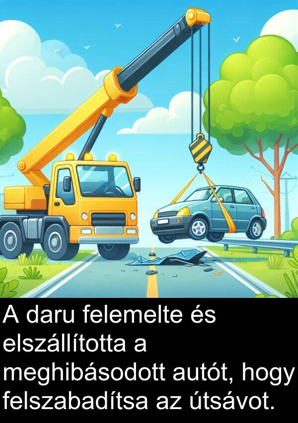 daru: A daru felemelte és elszállította a meghibásodott autót, hogy felszabadítsa az útsávot.