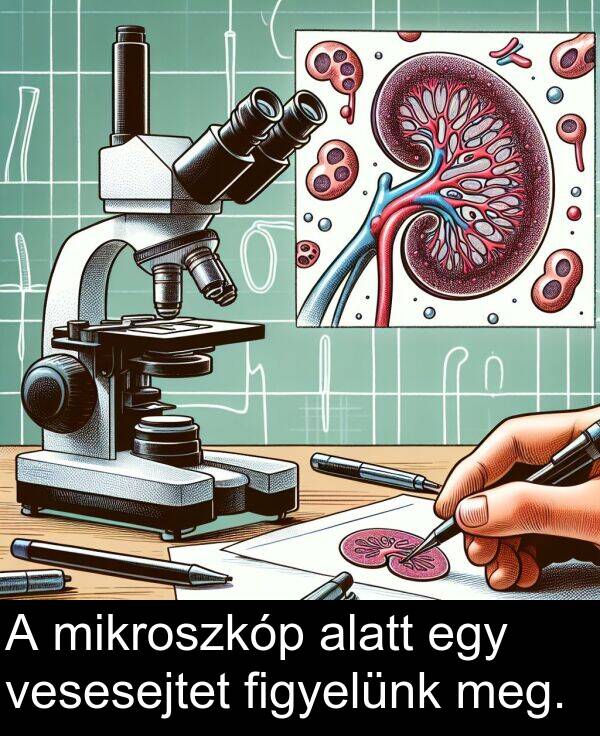 mikroszkóp: A mikroszkóp alatt egy vesesejtet figyelünk meg.