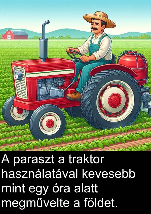 megművelte: A paraszt a traktor használatával kevesebb mint egy óra alatt megművelte a földet.