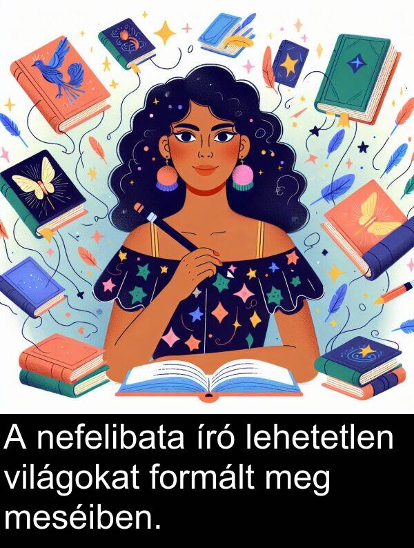 világokat: A nefelibata író lehetetlen világokat formált meg meséiben.
