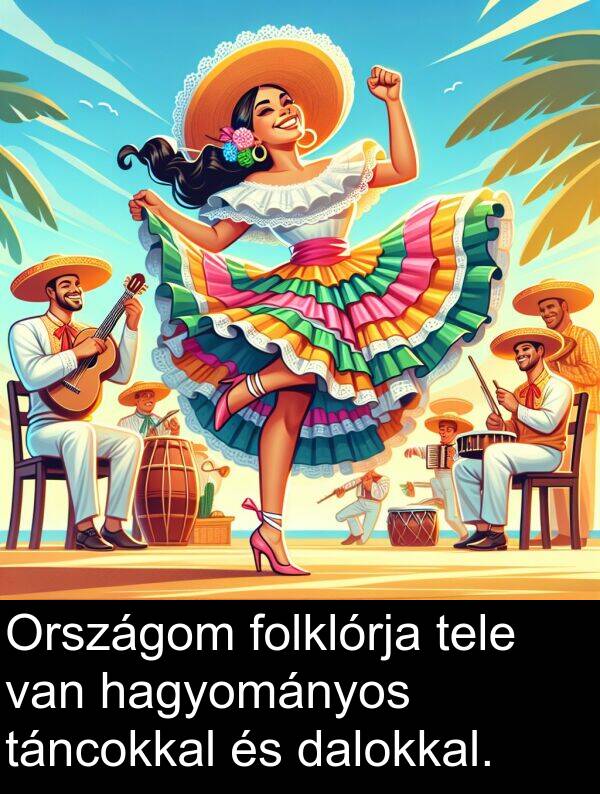dalokkal: Országom folklórja tele van hagyományos táncokkal és dalokkal.