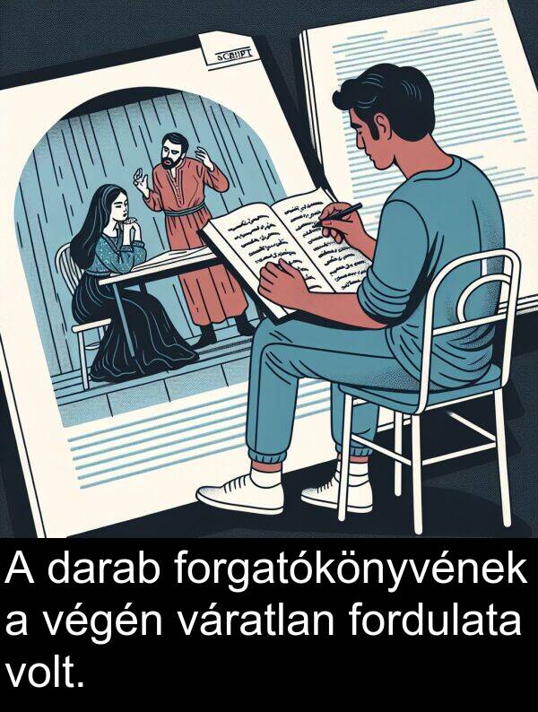 darab: A darab forgatókönyvének a végén váratlan fordulata volt.