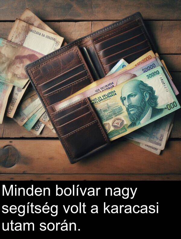 segítség: Minden bolívar nagy segítség volt a karacasi utam során.