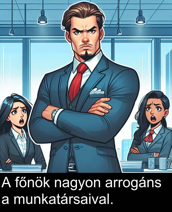 nagyon: A főnök nagyon arrogáns a munkatársaival.