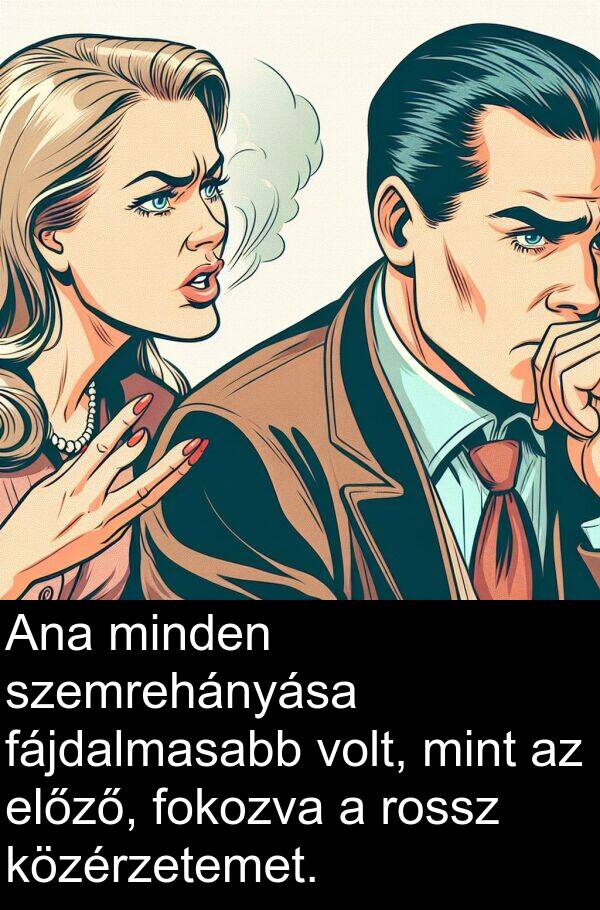 szemrehányása: Ana minden szemrehányása fájdalmasabb volt, mint az előző, fokozva a rossz közérzetemet.