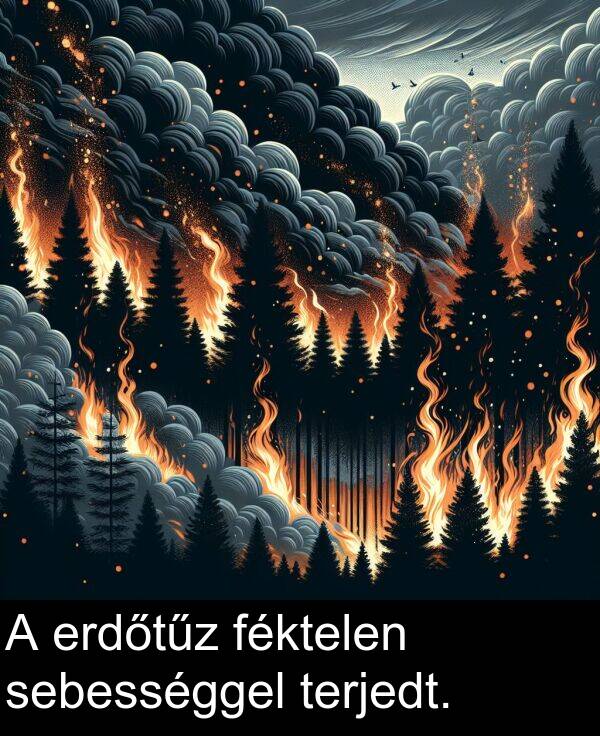 sebességgel: A erdőtűz féktelen sebességgel terjedt.