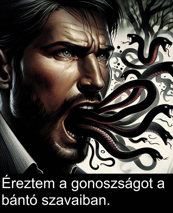 bántó: Éreztem a gonoszságot a bántó szavaiban.