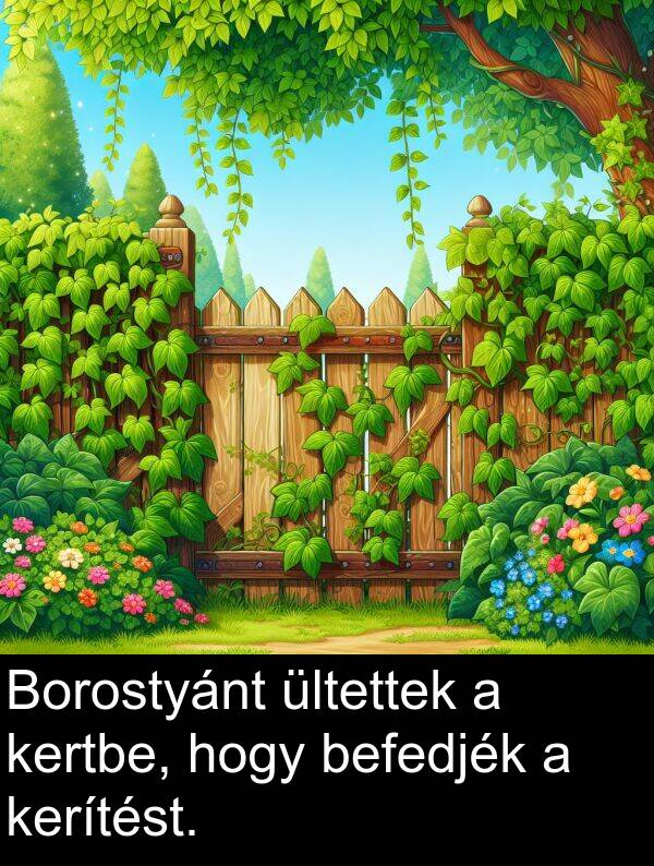 befedjék: Borostyánt ültettek a kertbe, hogy befedjék a kerítést.